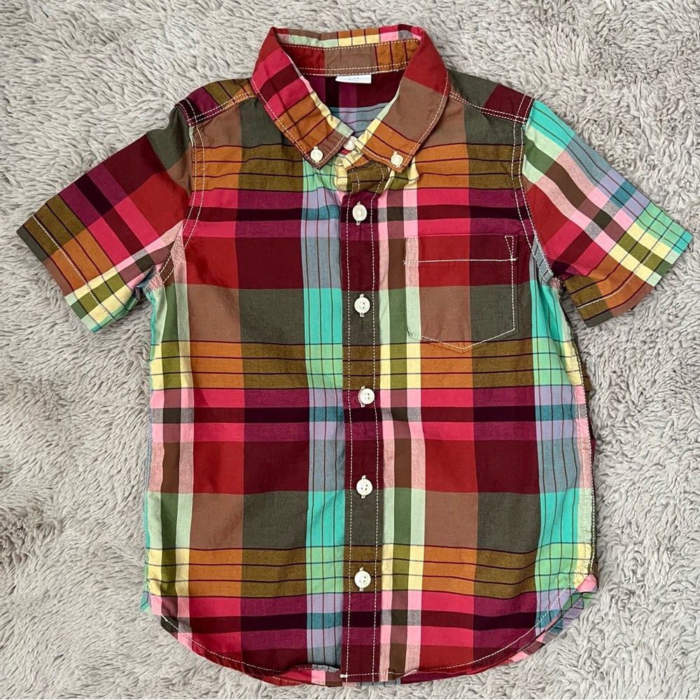 4❤️🧡💛💚 GAP Boys Plaid Cotton Poplin Short Sleeve Button Down Shirt